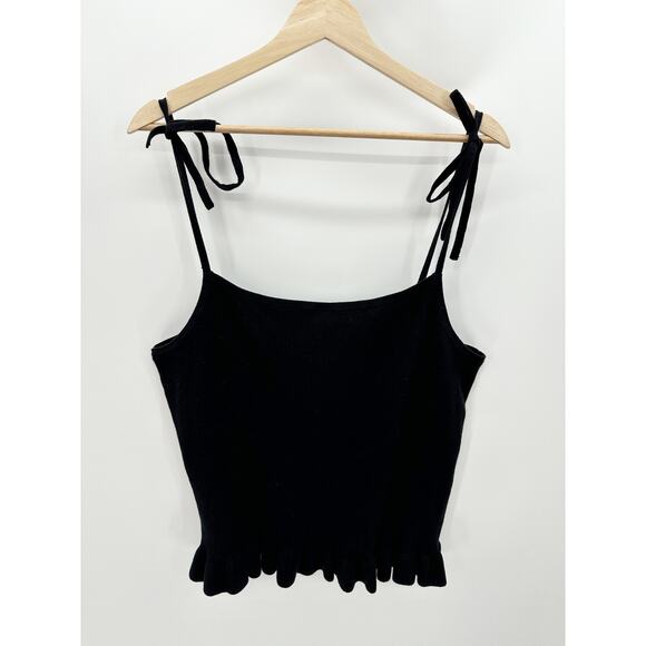 Express Factory Black Ribbed Sweater Tank Ruffle Hem Tie Shoulder Womens Size XL - Picture 1 of 7